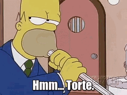 homer simpson from the simpsons is brushing his teeth with a toothbrush and saying hmm ... torte .