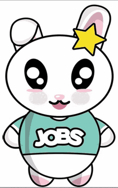 a cartoon bunny wearing a jobs shirt