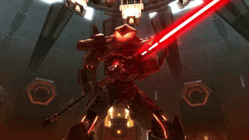 a robot with a red light coming out of it 's mouth