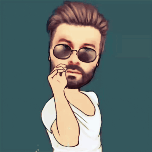 a cartoon of a man with a beard wearing sunglasses and waving