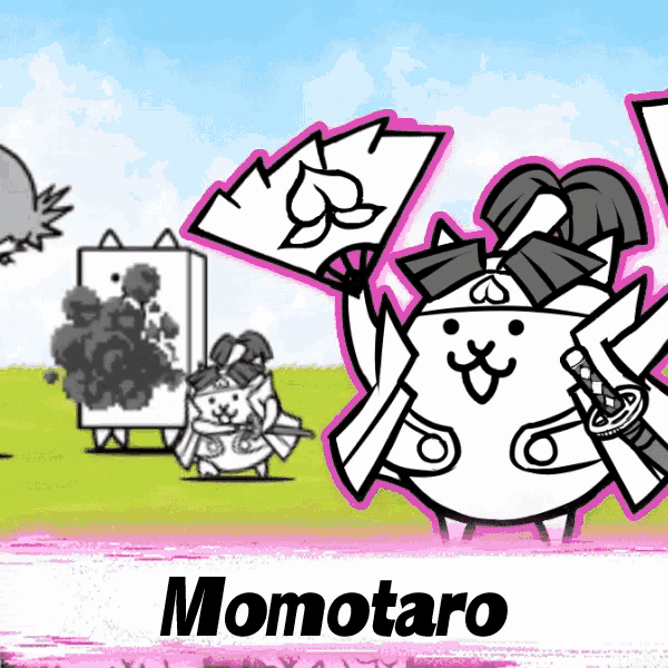 momotaro is a cartoon character with a fan and sword