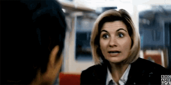 a close up of a woman talking to another woman with the bbc america logo in the corner