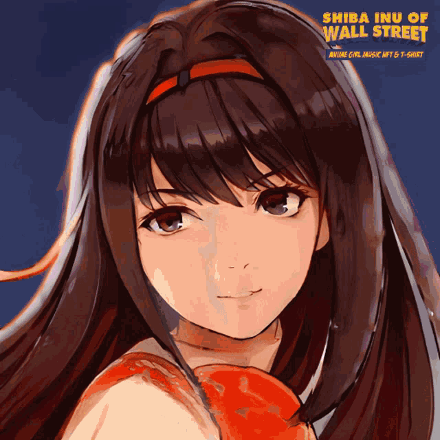 a poster for shiba inu of wall street shows a girl with brown hair