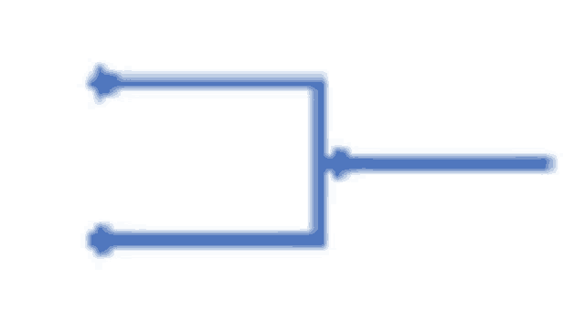 a blue line with two arrows pointing in opposite directions on a white background