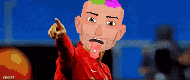 a pixel art drawing of a man with a pink tongue sticking out and a beard