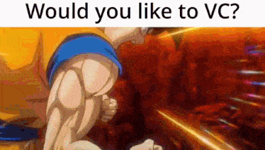 would you like to vc ? a cartoon of a man with muscles is being asked .
