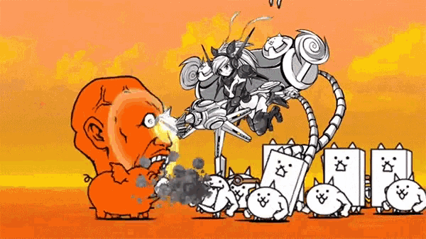 a group of cartoon characters are standing next to each other on a yellow background .