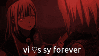 a girl holding a guitar with the words vi s sy forever behind her