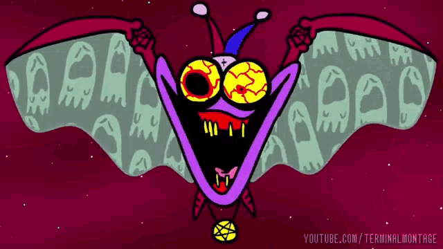 a cartoon drawing of a bat with a pentagram on its chest