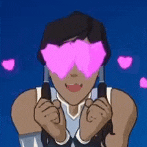 a cartoon of a woman with pink hearts in her eyes .