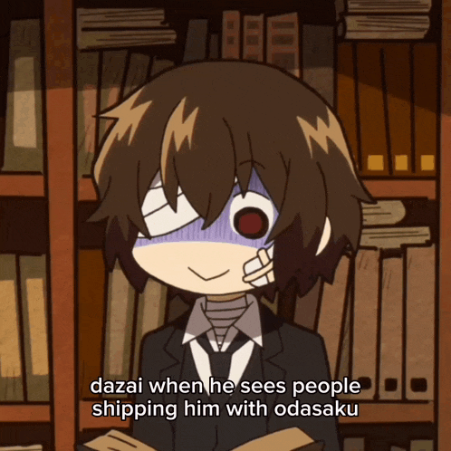 a cartoon character says dazai when he sees people shipping him with odasaku