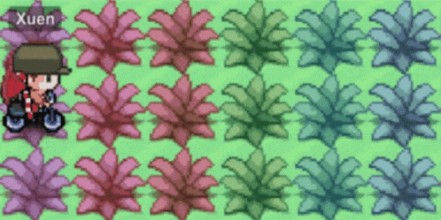 a video game character named xuen is surrounded by pink and green flowers