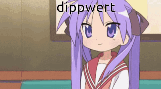 a picture of a girl with purple hair and the word dippwert written above her