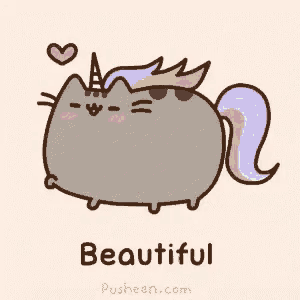 a cartoon drawing of a cat with a unicorn horn and tail says beautiful
