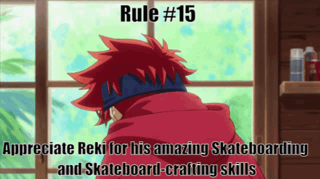 rule # 15 appreciate reki for his amazing skateboarding and skateboard craftsing skills