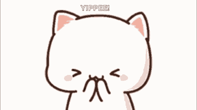 a cartoon cat is surrounded by hearts and says yippee !