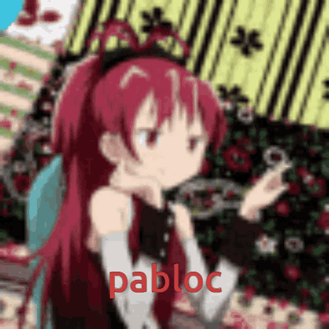 a blurry picture of a girl with red hair and the word pabloc on the bottom