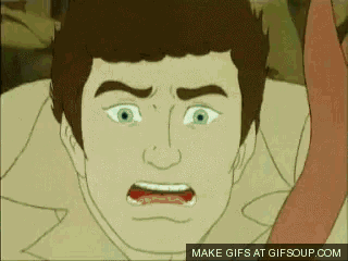 a cartoon of a man with a surprised look on his face with the words make gifs at gifsoup.com below him