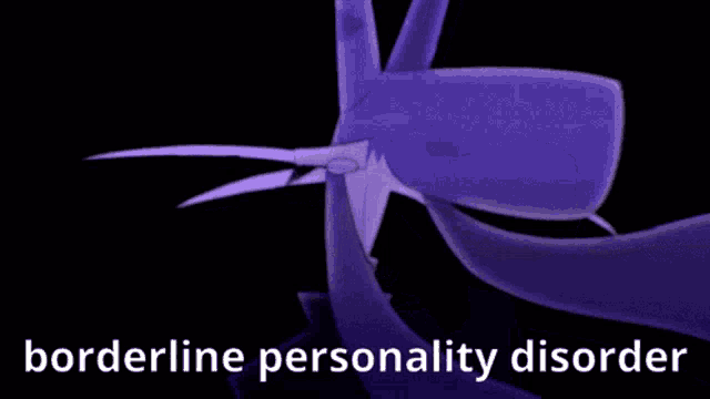 a purple cartoon character with the words borderline personality disorder