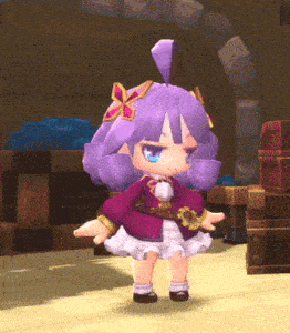 a cartoon character with purple hair and a flower in her hair