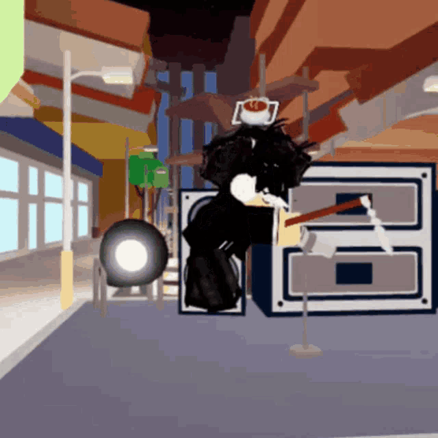 a cartoon character is standing in front of a sign that says ' e ' on it