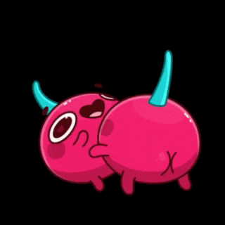 a cartoon illustration of a pink monster with horns .