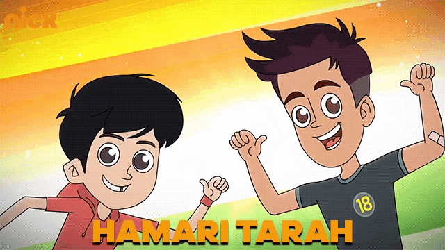 a cartoon of two boys with the name hamari tarah on the bottom
