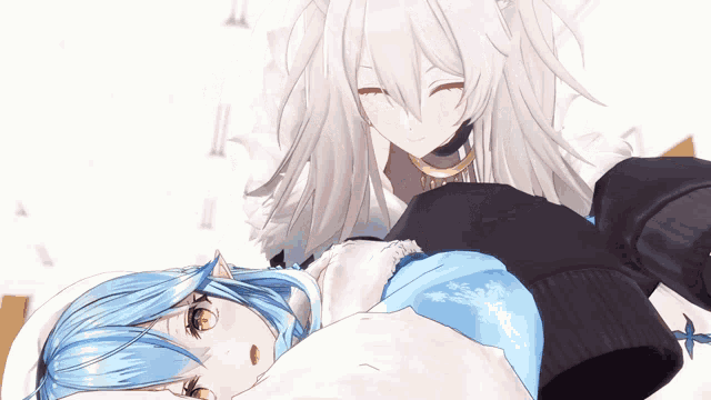 a couple of anime characters one of which has blue hair