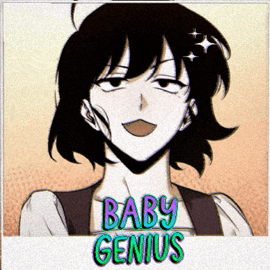 a picture of a girl with the words baby genius written above her