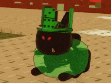 a cartoon character wearing a green hat with dominoes on top of it .
