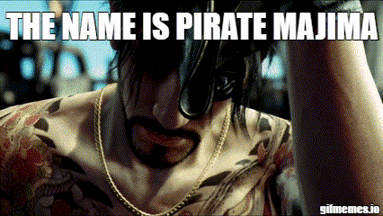 a man with a tattoo on his chest has the name is pirate majima on the bottom