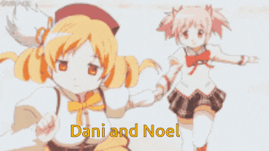 a picture of dani and noel with a white background