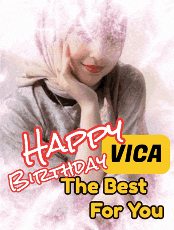 a happy birthday card for vica with a woman wearing a hijab