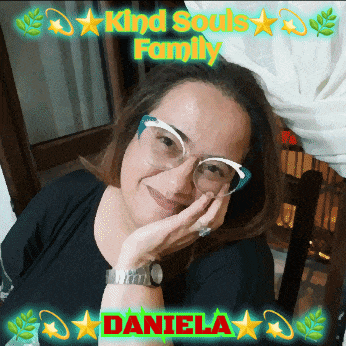 a woman wearing glasses and a watch is surrounded by the words kind souls family daniela