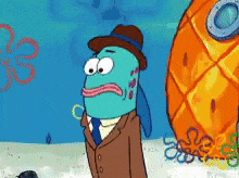 a cartoon character from spongebob squarepants is wearing a suit and tie