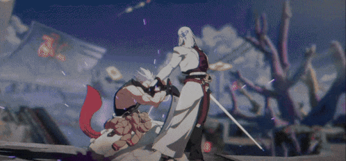 a cartoon drawing of a man with a sword fighting another man