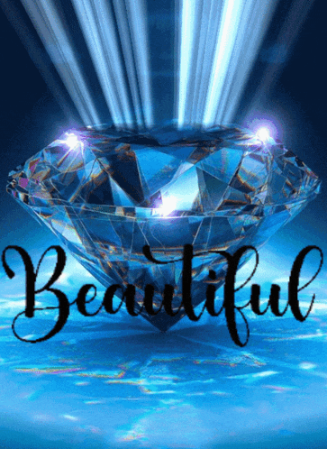 a diamond is surrounded by the word beautiful on a blue background