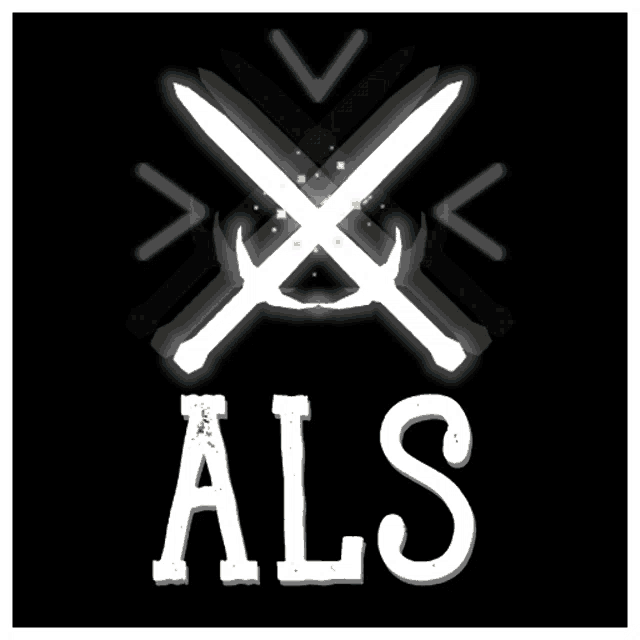 a black background with the word als and two crossed swords