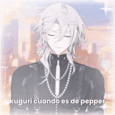 a picture of a man with white hair and the words kuguri cuando es de pepper underneath him
