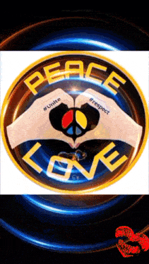 a peace sign is made with two hands in a circle with the words peace love below it