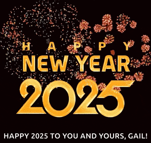 a happy new year greeting card with fireworks behind the numbers 2025