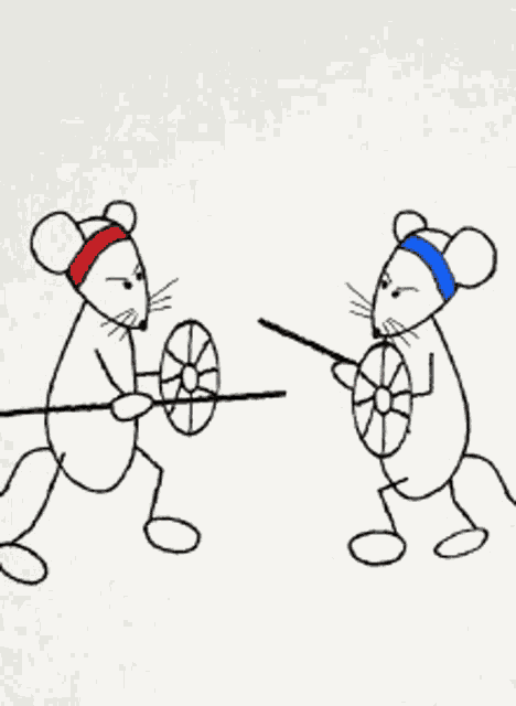 a drawing of two mice holding swords and shields