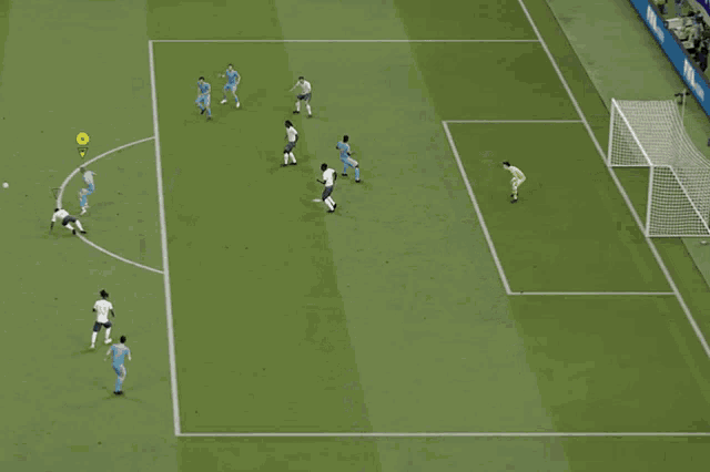 a soccer game is being played in front of a banner that says fifa