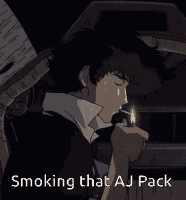 a man smoking a cigarette with the words smoking that aj pack