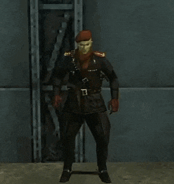 a video game character is dancing in front of a wall