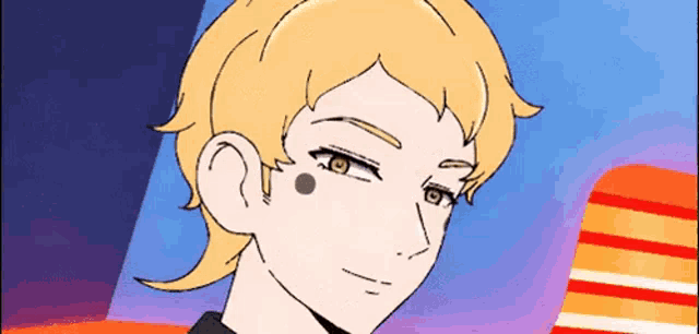 a close up of a cartoon character 's face with yellow hair .