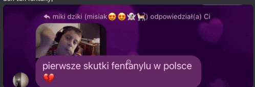 a purple background with hearts and the words pierwsze skutki fentanylu w polsce at the bottom
