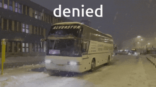 a bus with the word denied on the top of it