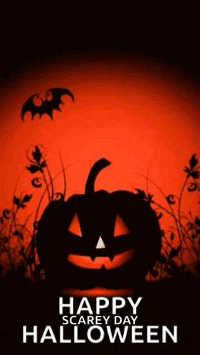 a halloween poster with a pumpkin and bats on it