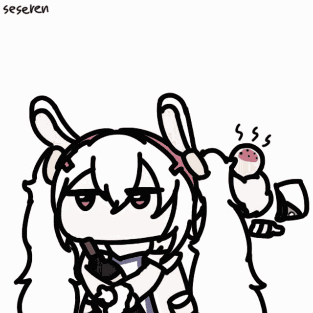 a drawing of a girl with bunny ears and the word seseren on the bottom right
